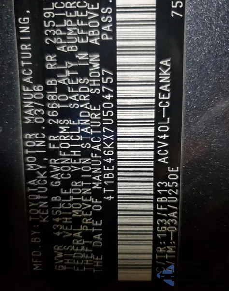 2007 Toyota Camry Ce from USA, damaged, VIN 504757